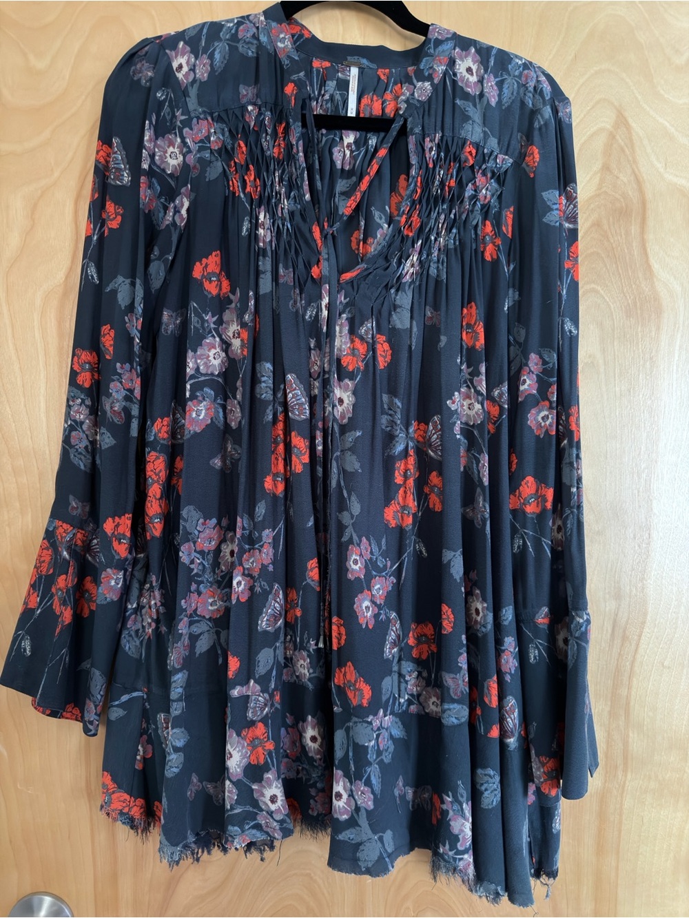 Free People BlueTunic with Red & Gray Floral Accents